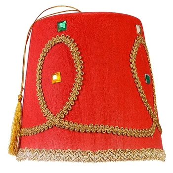 Egzotiška turkiška skrybėlė Maroko tematikos galvos apdangalai su aukso apdaila Juodi kutai Fezo kepurė Egipto tematikos skrybėlė Unikalus galvos apdangalas