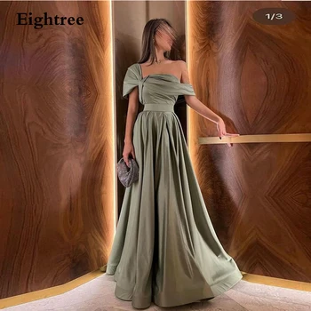 Eightree Olive Green Grakšti vakarinė suknelė ilga A linija Satino grindų ilgis nuo Shouldr Abendkleider Dubai oficialios progos