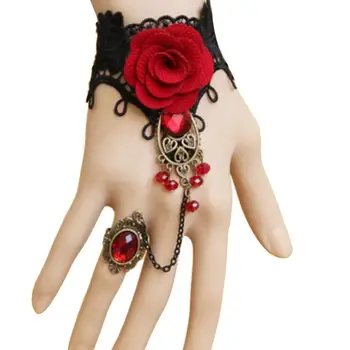 Elegantiška moteriška apyrankė Reguliuojamas gotikinio stiliaus nėrinių rožės žiedas su piršto žiedu