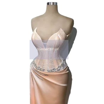 Elegantiška rožinė undinėlė be petnešėlių vakarinė suknelė grindų ilgio karoliukais nėriniuota suknelė Chalatas De Soiree Aibye Night Vestidos 2020 Dubajus