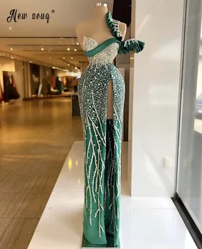 Elegantiška varčios karoliukais puošta undinėlė vakarinė suknelė 2024 Sparkly One Shoulder Prom Party chalatai su padalintu šoniniu chalatu Soiree ilgi chalatai