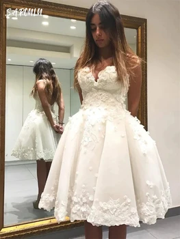Elegantiškos aplikacijos 3D gėlių namų suknelė Romantiška mielaširdinga kaklo suknelė iki kelių Coctail suknelė Pastrolis Vestidos De Novia