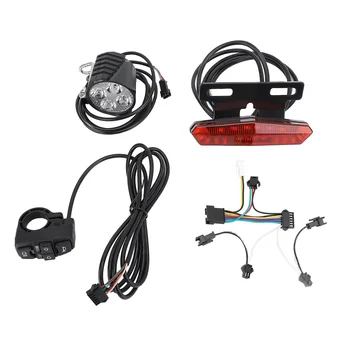 Elektrinių priekinių ir galinių žibintų rinkinys LED priekinių galinių įspėjamųjų žibintų rinkinys su rago jungiklio mygtuku 24-48V elektriniam dviračiui
