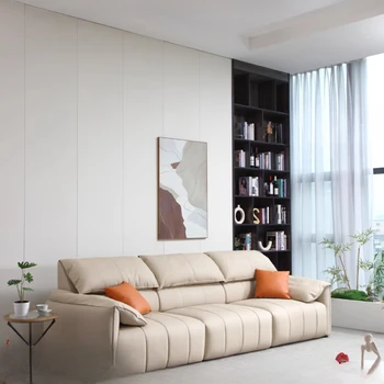Elektrinė funkcinė sofa, modernaus ir minimalistinio dydžio, svetainė trims žmonėms, tiesios eilės dramblio ausies odinė sofa-lova