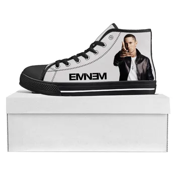 Eminem Hip Hop Reperis Muzika Populiarūs Aukšti Top sportbačiai Vyrai Moterys Paauglės Aukštos kokybės drobės sportbačiai Pagal užsakymą pagaminti batai Juodi