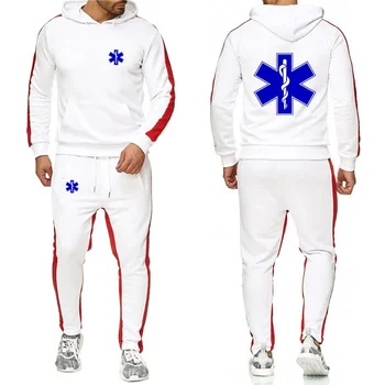 EMT Greitoji pagalba 2024 Vyriški nauji madingi sportiniai kostiumai Rudeniniai gobtuvai + sportinės kelnės Dviejų dalių drabužiai su gobtuvu