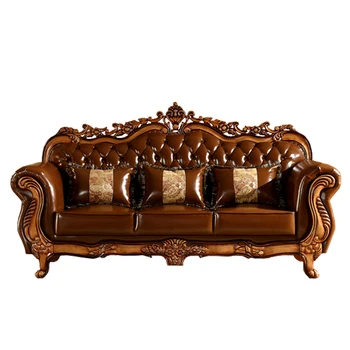 europietiško stiliaus odinė sofa, klasikinis medžio masyvas, raižyto dydžio butas, svetainė, prabangūs baldai