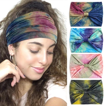 Europos ir Amerikos išplėsta kaklaraiščio spalvos plaukų juostos versija Rainbow Colour Yoga Sports Hairband Elastic Ladies Headband