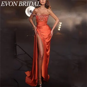 EVON BRIDAL Rhinestone Sweetheart Neck Prom Gowns Spetless Backless Evening Dresses Side Slit Mermaid Satin vestidos de gala