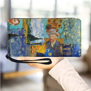 Fashion Art Van Gogh Spausdinimas Personalizuota moteriška piniginė Riešinė Sankaba Mobilusis telefonas Piniginė Moteris Ilgas keitimas Krepšio kortelių organizatorius