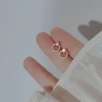 Fashion Geometrinis paprastas sidabro plokštelės apskritimo auskaras su krištolo cirkonio minimalistais auskarais paaugliams Moteriški papuošalai