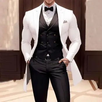 Fashion Handsome Vyriški kostiumai Slim Fit Notached Lapel 3 Pieces Groom Wedding Tuxedo Best Man Blazer Hombre Prom Party kostiumas homme