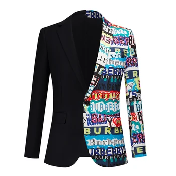 Fashion Houndstooth Patchwork kostiumas Švarkas Vyrų susiliejimo dizainas Vieno mygtuko švarkai Vyriški laisvalaikio vakarėliai Prom kostiumas Homme paltas