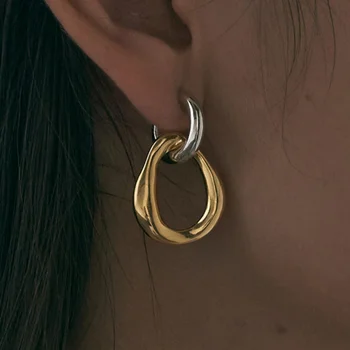 Fashion Retro nuimami auskarai Auksinė sidabro spalva Geometriniai netaisyklingi apvalūs lašiniai auskarai moterims Merginos Papuošalai