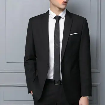Fashion Vyriškas kostiumas Kvėpuojantis vyriškas dalykinis kostiumas Vienspalvis vyriškas plonas įpjautas apykaklės kostiumas Paltas Tiesios kelnės Komplektas šiltas