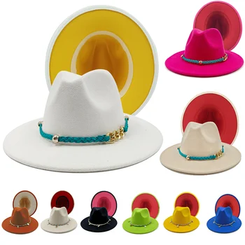 Fedora Hat Jazz Hats Cowboy Hat moterims ir vyrams Dvipusis spalvotas dangtelis Raudonas su juoda vilna Bowler Skrybėlė didmeninė prekyba 2022