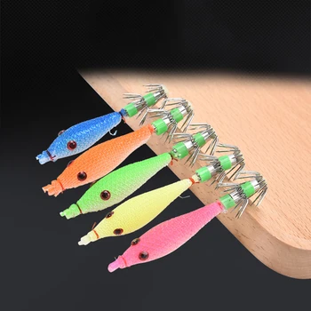 Fishing Takcle 5vnt 7cm Squid Jigs With 4# Hook Fishing Squid Lures Soft Fishing Lure 5 Colors