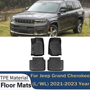 For Jeep Grand Cherokee L WL 2021-2023 5 vietų automobilių grindų kilimėliai bet kokiu oru pėdų kilimėliai Pad vandeniui atsparus padėklas Kilimėlis Interjero aksesuarai