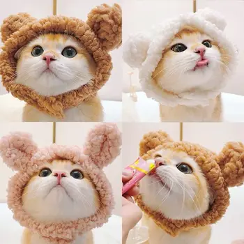 Funny Cat Cap Bear Plush Head Cover Cute Cat Dog Woven Warm Front Pet Pet Hat Kitten Puppy Cosplay kostiumų priedai
