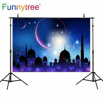 Funnytree fonas fotografijos studijai Eid al-Fitr mubarak naktinis dangus bokeh Arabų architektūros fonas fotobooth fotosesija