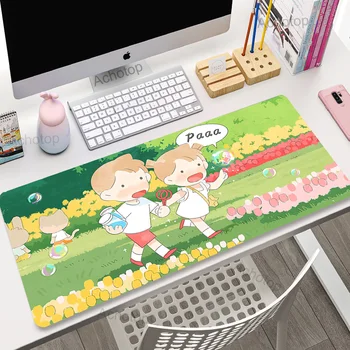 Gamer Mouse Pad Kawaii Cartoon Green Gaming PC priedai Nešiojamieji kompiuteriai Anime Extended Deskmat Mause Mousepad Keyboard Mat Kilimėlis XXL