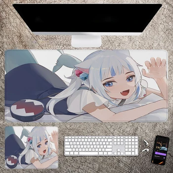 Gawr Gura Anime Mouse Pad 900 × 400 Stalo kilimėlis Staliniai kilimėliai Klaviatūra Žaidimai PC Gamer priedai Xxl Pelės kilimėlis Greitis Deskpad Deskmat