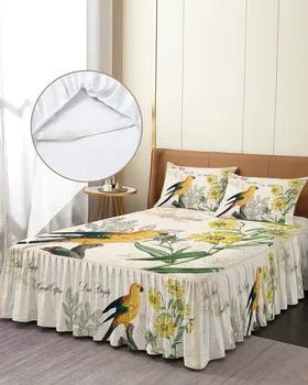 Geltona papūga Saulėgrąžų retro lovos sijonas Elastinga įrengta lovatiesė su pagalvių užvalkalais Čiužinio užvalkalas Patalynės komplektas Patalynės paklodė