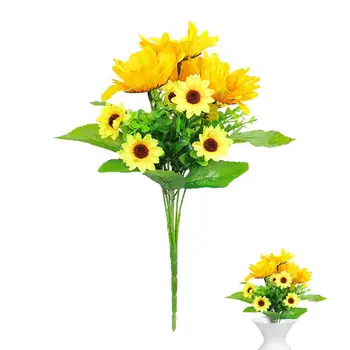 Geltonos šilko gėlės Dirbtinės saulėgrąžos Realistiškas ilgas stiebas Dirbtinis stiebas Dirbtinis Saulėgrąžų Saulėgrąžų dekoravimas Modeliavimas Gėlių stalo dekoras