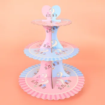 Gender Reveal Party Cupcake Stand Boy or Girl 3 pakopų vienkartinių desertų vitrina vaikams gimtadienio kūdikių dušo vakarėlio dekoras