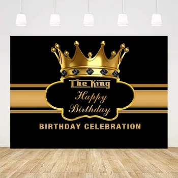 gimtadienio šventės fonas juodas ir auksinis fonas fotostudijai auksas vainikuoja karalių su gimtadieniu fonas