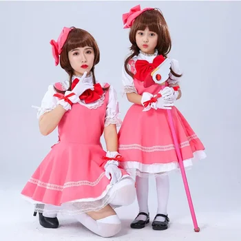 Girls Pink Card Captor Sakura Kinomoto Sakura Princess Dress Cosplay kostiumas Lolitos suknelė Kostiumai vaikams