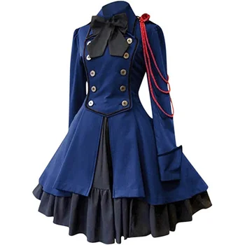 gotikinio stiliaus Steampunk suknelė Viduramžių vintažinis lankas ilgomis rankovėmis rauktas Cosplay sijonas Lolita Maid Pink Cosplay kostiumai Moterų komplektas