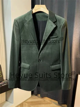 Green Corduroy Formal Vyriški kostiumai Slim Fit One Button Groom Formal Tuxedos Party 2 Pieces Sets Casual Male Blazer trajes de hombre