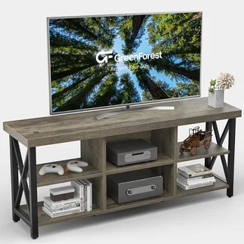GreenForest TV stovas televizoriui iki 65 colių Pramogų centras su 6 svetainės spintelėmis, 55 colių televizorius l