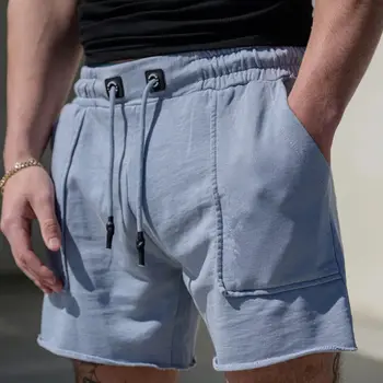 Gym šortai vyrams Aukštos kokybės medvilniniai laisvalaikio šortai Vyriškos mados raištelis Trumpos kelnės Bermudų fitnesas Bėgimo sportiniai šortai