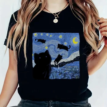 Harajuku Mieli trumpomis rankovėmis Nauji marškinėliai Vasaros drabužių spausdinimas Katės raštas Įdomus mados prekės ženklas Juodi laisvalaikio stiliaus drabužiai Marškinėliai.