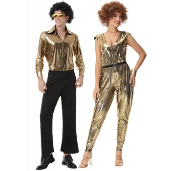 Helovinas Suaugusiųjų derlius 60s 70s Hipių poros Cosplay kostiumo kostiumas Karnavalo vakarėlis Muzikos festivalis Retro Disco Fancy suknelė