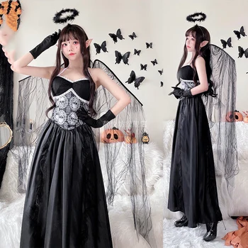 Helovino kostiumas moterims 4 dalių gotikinė angelo cosplay suknelė Elfas Raganos kaukolė Vampyrų rūmai Karalienė Vestidos Disfraz