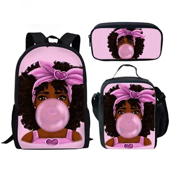 Hip Hop Jaunatviška miela Afrikos mergina 3D Spausdinti 3vnt/Komplektas Studentų kelioniniai krepšiai Nešiojamas kompiuteris Daypack Kuprinė Pietų krepšys Pieštukų dėklas