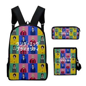 Hip Hop Jaunatviškas WONDER EGG PRIORITY 3D Print 3vnt/Set Student kelioniniai krepšiai Nešiojamas kompiuteris Daypack kuprinė Pečių krepšys Pieštukų dėklas