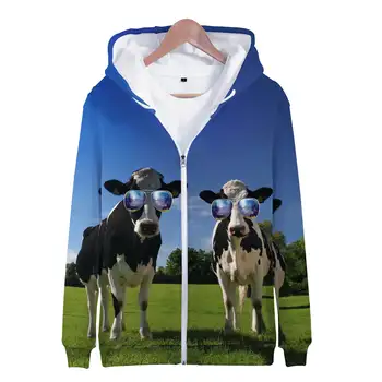 Hoodies Funy Animals Karvės 3D Spausdinti Džemperis su užtrauktuku Berniukas Mergaitė Džemperiai vaikams Mada Ilgomis rankovėmis Negabaritiniai sportiniai kostiumai su gobtuvu