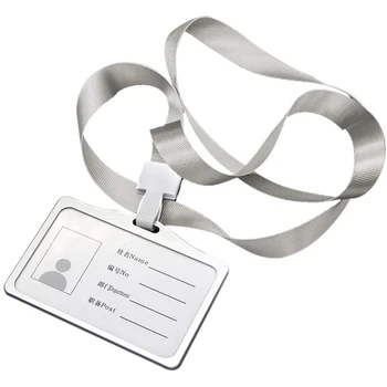 horizontalaus stiliaus aliuminio lydinio ID kortelių laikiklis su diržo kaklu moterims ir vyrams Verslo darbo kortelių turėtojai