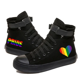 Hot Droshipping Rainbow Stripe LGBT Pride Print Casual College Style Shoes High-Top batų sportbačiai