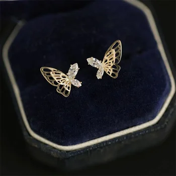 Huitan Matched Butterfly Stud auskarai su putojančiu krištolu CZ Skanūs ausų aksesuarai moterims Mada Universalūs papuošalai Nauja
