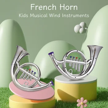 Imituotas instrumentas keturių atspalvių prancūziškas ragas su 4 spalvomis pažymėtais klavišais Prancūziško rago pučiamasis instrumentas