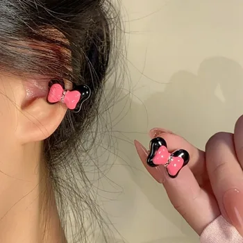 INS Sweet Cool Bow Knot Ear Clip No Ear Hole Earbone Clip Moteriški auskarai Pink Cute Girl Fashion