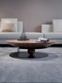 itališkas minimalistinis kavos staliukas, modernus minimalistinio dydžio, dizainerio riešutmedžio apskritas kavos staliukas