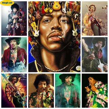J-Jimi Hendrix 5D Deimantų tapyba Roko žvaigždės portretas 