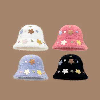 Japonų saldžiosios žvaigždės triušio plaukai Žvejo skrybėlė Moterys Žiema Pliušinės sutirštintos kaušinės kepurės Lauko universalios tendencijos Šilto baseino kepurė