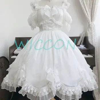 Japonų Viktorijos laikų gotikinė Lolitos suknelė Moterys Juoda Balta Elegantiškos Fėjos suknelės be nugaros Girly Kawaii Saldus Cosplay Mini Vestidos